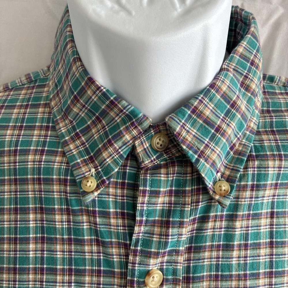 Ralph Lauren Button Down Plaid Green Blue Check Men's Size L 46 chest